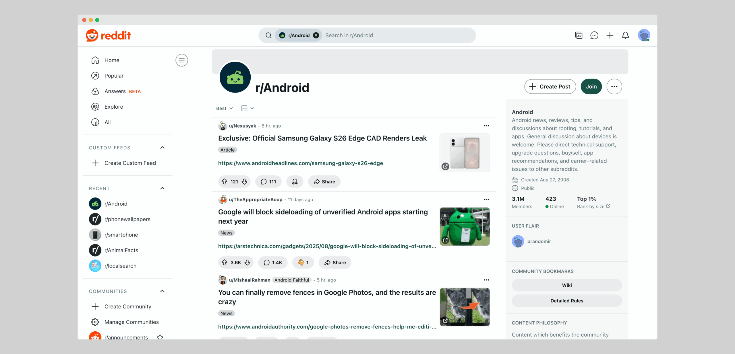 android subreddit screenshot