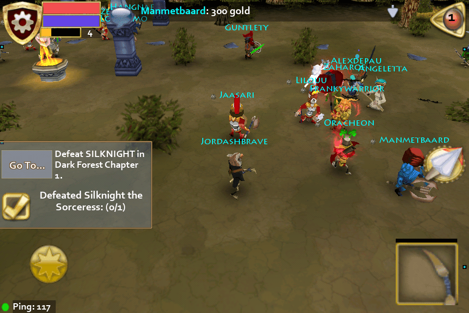 A screenshot of an MMO game featuring numerous characters, optimized for Android phones and tablets.