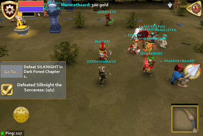 A screenshot of an MMO game featuring numerous characters, optimized for Android phones and tablets.
