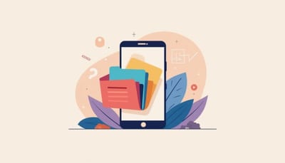 A smartphone displays colorful folders, showing How To Make Folders On Android, surrounded by abstract leaves and icons on a beige background.