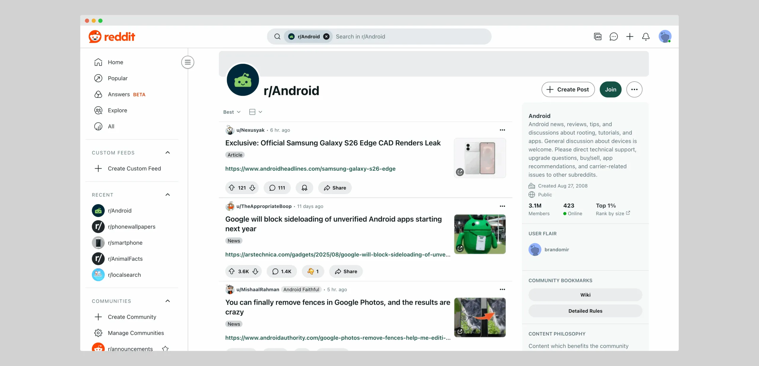 android subreddit screenshot
