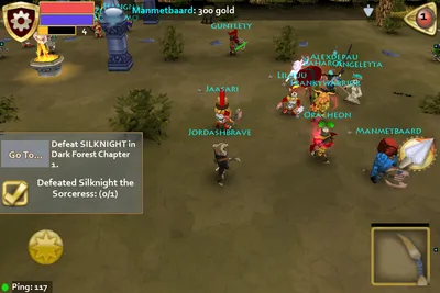 A screenshot of an MMO game featuring numerous characters, optimized for Android phones and tablets.