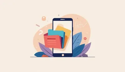 A smartphone displays colorful folders, showing How To Make Folders On Android, surrounded by abstract leaves and icons on a beige background.