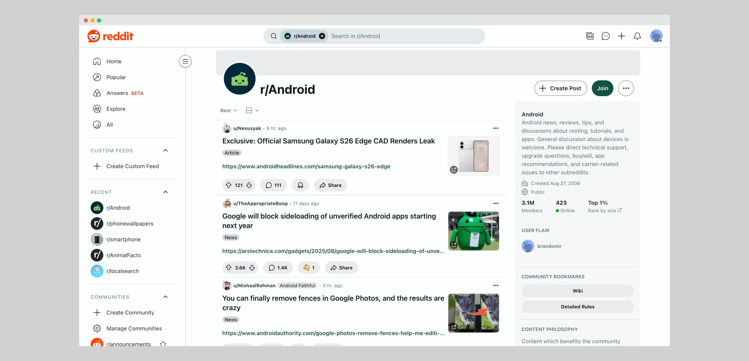android subreddit screenshot